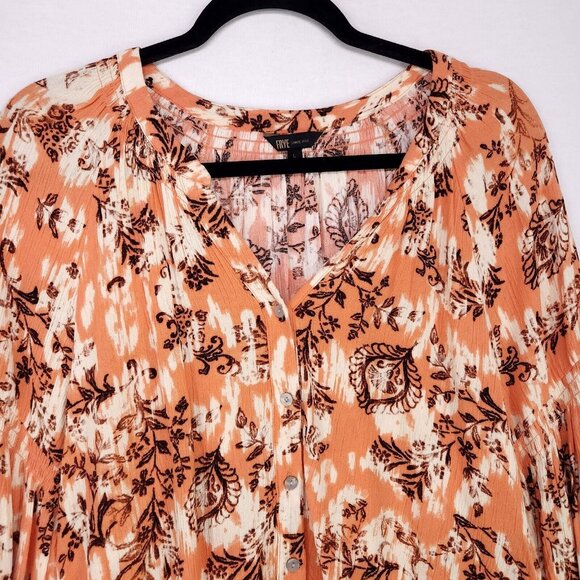 Frye Peasant Blouse Womens Size Large Boho Floral Balloon Sleeve Button Up Top - Picture 3 of 13